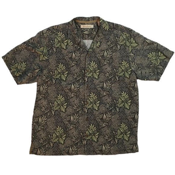 Tommy Bahama Men's Button Front Hawaiian Shirt Brown/Green Floral Leaves Silk L - Picture 2 of 6